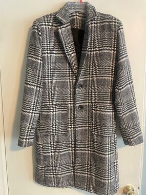 Black & White Glen Plaid Wool-Blend Coat